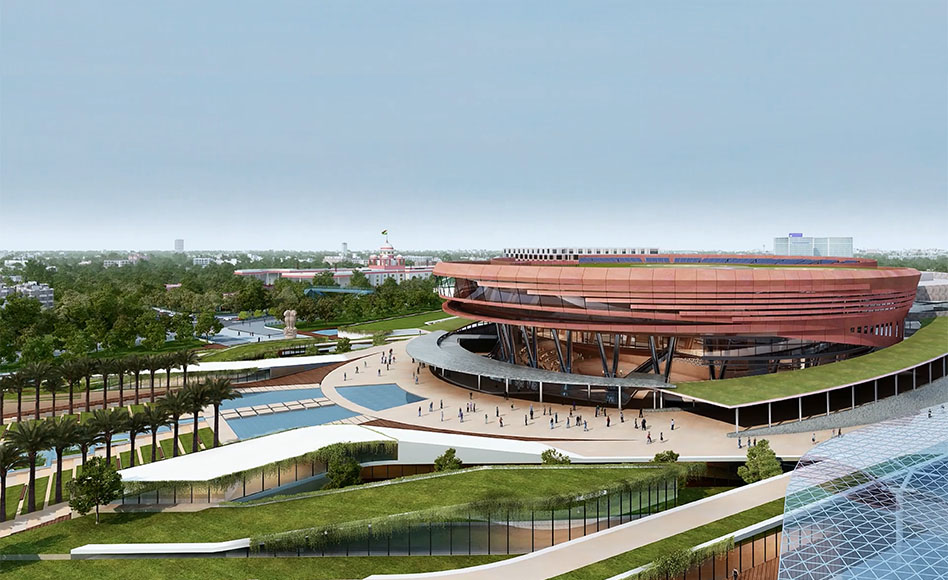 Aerial perspective of Pragati Maidan exhibition complex